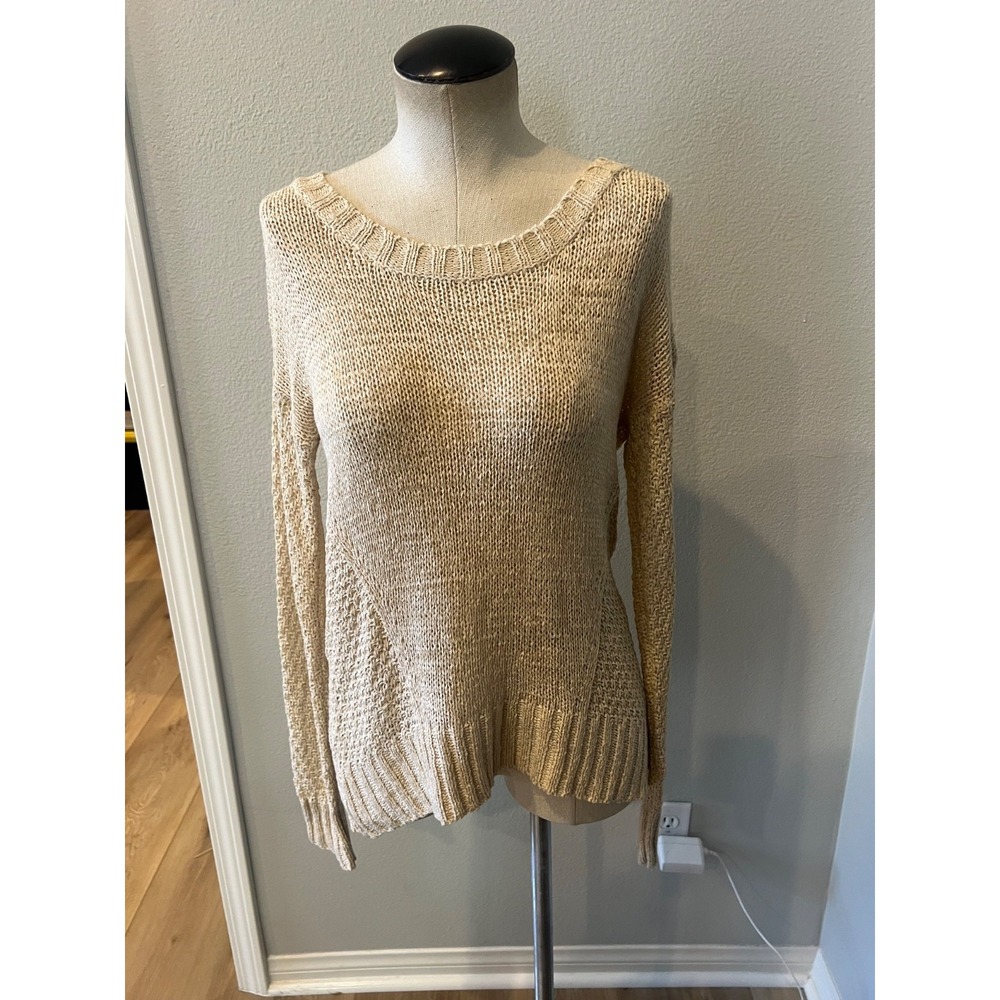 Love J Women's L/XL Cream Beige Open Knit Pullover Sweater Long Sleeve Boho